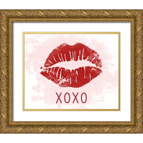XOXO Lips Gold Ornate Wood Framed Art Print with Double Matting by Carpentieri, Natalie