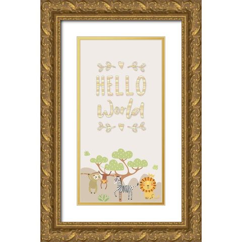 Hello World Safari Gold Ornate Wood Framed Art Print with Double Matting by CAD Designs