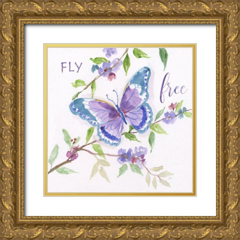 Fly Free Butterfly Gold Ornate Wood Framed Art Print with Double Matting by Nan