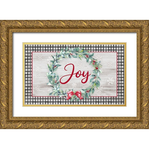 Joy Wreath Gold Ornate Wood Framed Art Print with Double Matting by Knutsen, Conrad