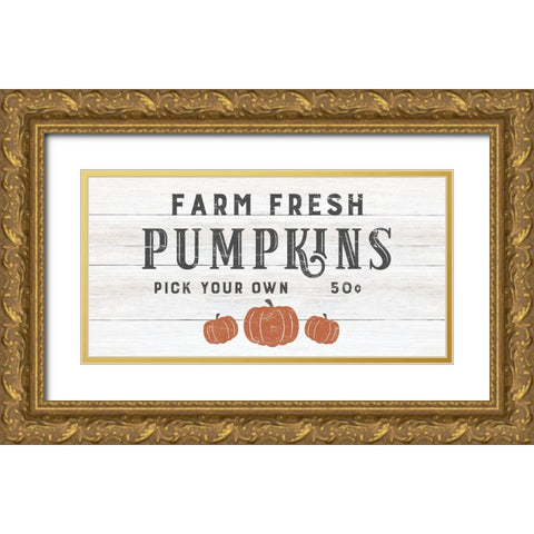 Farm Fresh Pumpkins Gold Ornate Wood Framed Art Print with Double Matting by CAD Designs