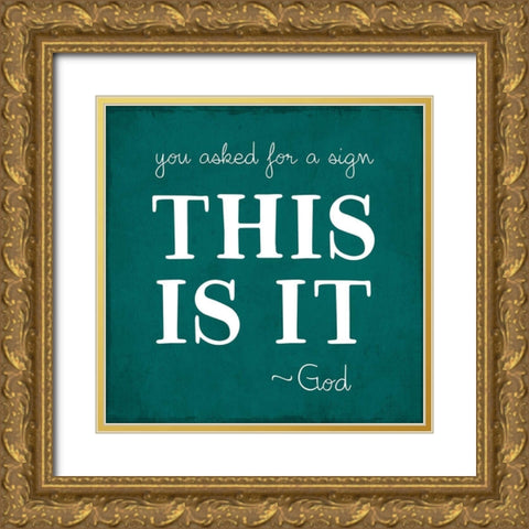 A Sign Gold Ornate Wood Framed Art Print with Double Matting by Designs, CAD