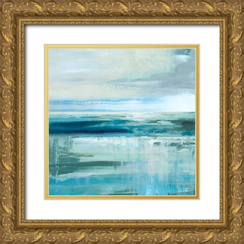 Abstract Sea and Teal Gold Ornate Wood Framed Art Print with Double Matting by Nan