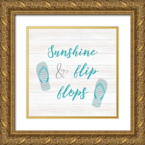 Sunshine and Flip Flops Gold Ornate Wood Framed Art Print with Double Matting by CAD Designs