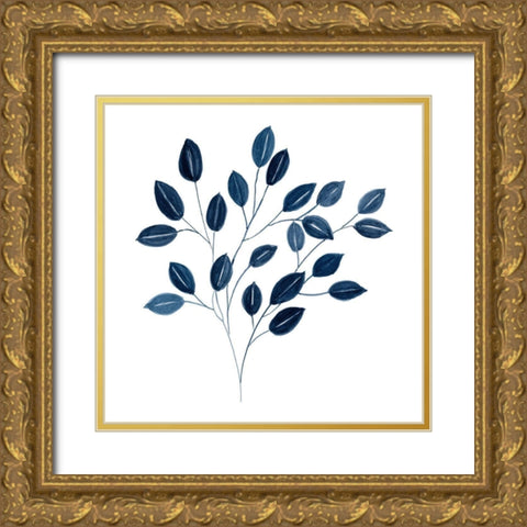 Navy Leaves I Gold Ornate Wood Framed Art Print with Double Matting by Robinson, Carol