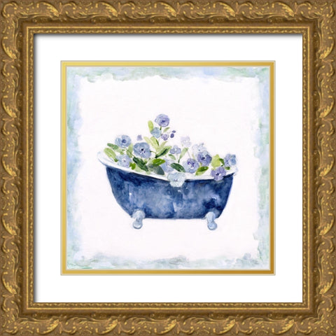 Blue Bouquet Bath I Gold Ornate Wood Framed Art Print with Double Matting by Swatland, Sally