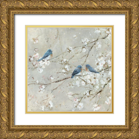 Blue Bird Melody Gold Ornate Wood Framed Art Print with Double Matting by Swatland, Sally