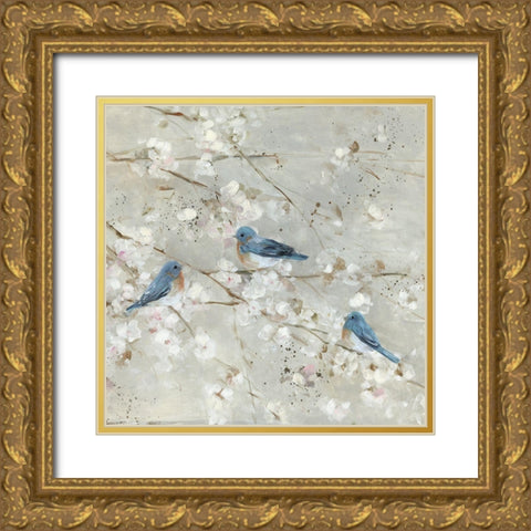 Blue Bird Melody Gold Ornate Wood Framed Art Print with Double Matting by Swatland, Sally