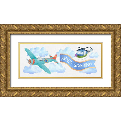 Soar Airplane Gold Ornate Wood Framed Art Print with Double Matting by Knutsen, Conrad