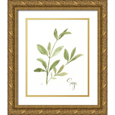 Herb Sage Gold Ornate Wood Framed Art Print with Double Matting by Nan