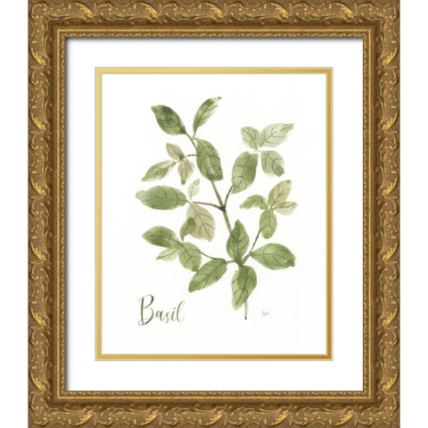 Herb Basil Gold Ornate Wood Framed Art Print with Double Matting by Nan