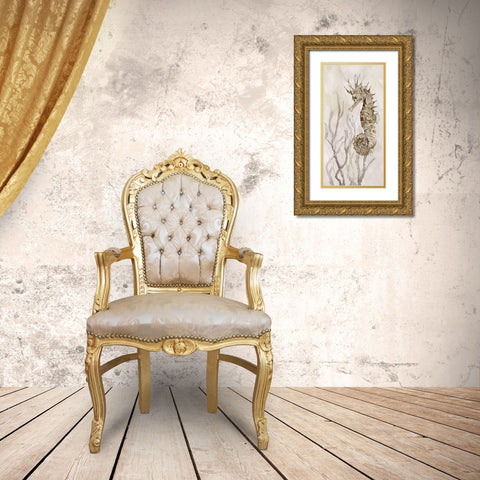 Neutral Seahorse II Gold Ornate Wood Framed Art Print with Double Matting by Robinson, Carol