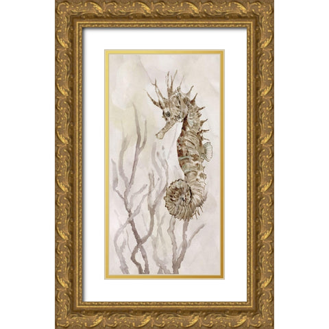 Neutral Seahorse II Gold Ornate Wood Framed Art Print with Double Matting by Robinson, Carol