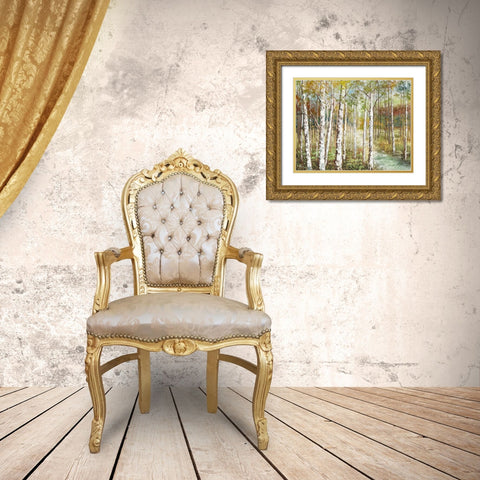 Warm Spice Birch Path Gold Ornate Wood Framed Art Print with Double Matting by Nan