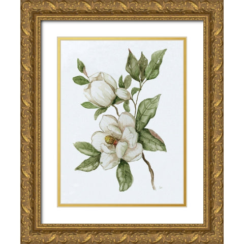 Magnolia Morning II Gold Ornate Wood Framed Art Print with Double Matting by Nan