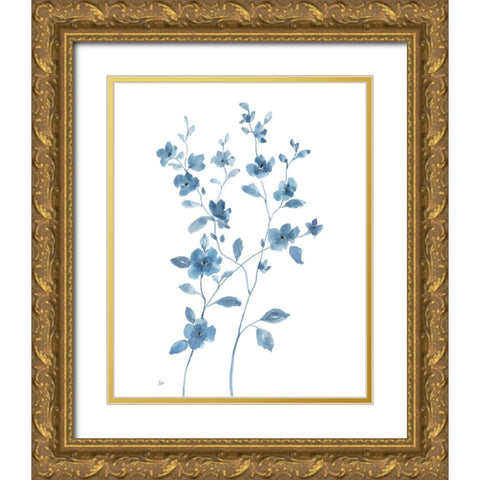 Blue Blossom I Gold Ornate Wood Framed Art Print with Double Matting by Nan