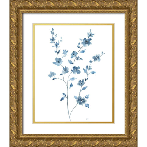 Blue Blossom II Gold Ornate Wood Framed Art Print with Double Matting by Nan