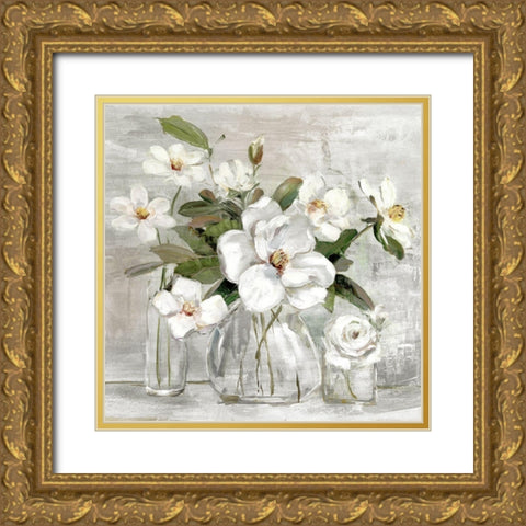 Romantic Magnolias Gold Ornate Wood Framed Art Print with Double Matting by Swatland, Sally