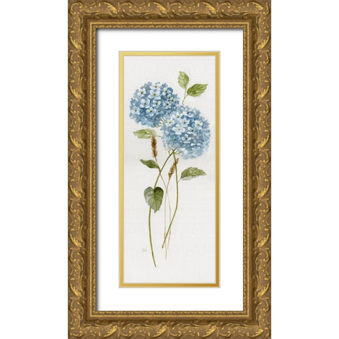 Petite Blue Hydrangea II Gold Ornate Wood Framed Art Print with Double Matting by Nan