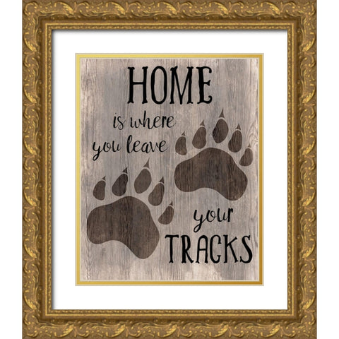 Bear Tracks Gold Ornate Wood Framed Art Print with Double Matting by CAD Designs