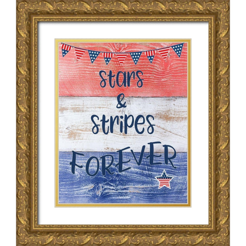 Stars and Stripes Forever Gold Ornate Wood Framed Art Print with Double Matting by CAD Designs