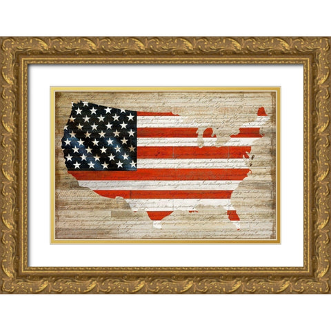 American Flag Gold Ornate Wood Framed Art Print with Double Matting by Santiago, Daniela