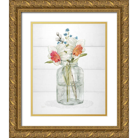 Farmhouse Daffodil Gold Ornate Wood Framed Art Print with Double Matting by Finn, Livi