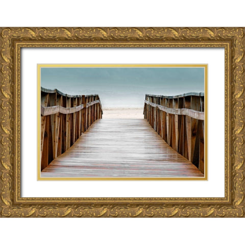 Ocean Boardwalk Gold Ornate Wood Framed Art Print with Double Matting by Delimont, Danita