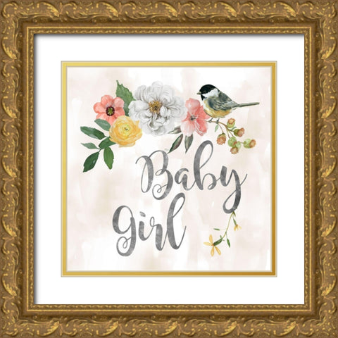 Baby Girl Gold Ornate Wood Framed Art Print with Double Matting by Robinson, Carol