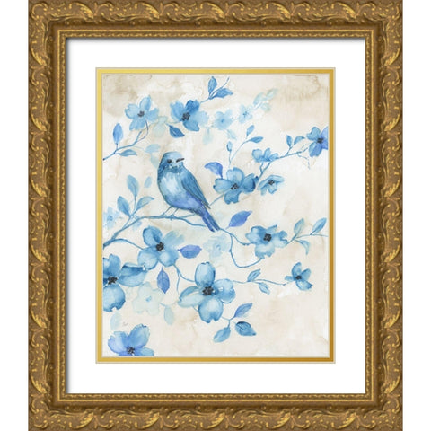 Bluebird Happiness I Gold Ornate Wood Framed Art Print with Double Matting by Nan