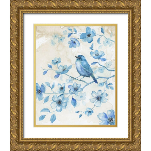 Bluebird Happiness I Gold Ornate Wood Framed Art Print with Double Matting by Nan