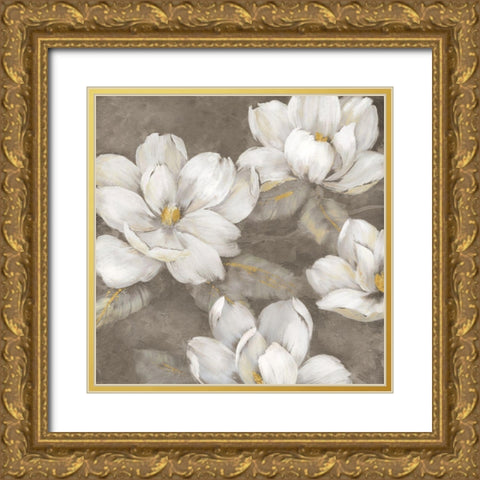 Magnolia Twilight Gold Ornate Wood Framed Art Print with Double Matting by Nan
