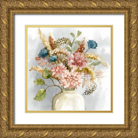 Boho Bouquet Gold Ornate Wood Framed Art Print with Double Matting by Nan