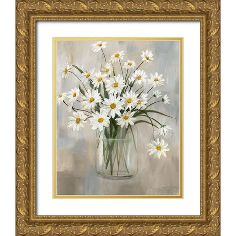 Daisy Cluster Gold Ornate Wood Framed Art Print with Double Matting by Nan