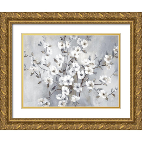 Misty Blossoms Gold Ornate Wood Framed Art Print with Double Matting by Nan
