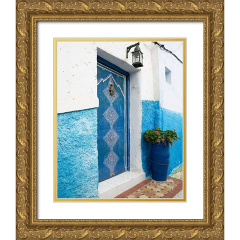 Morocco Door Gold Ornate Wood Framed Art Print with Double Matting by Delimont, Danita