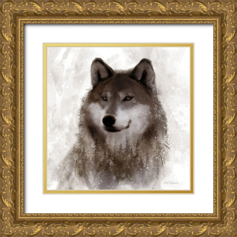 Forest Wolf Gold Ornate Wood Framed Art Print with Double Matting by Robinson, Carol