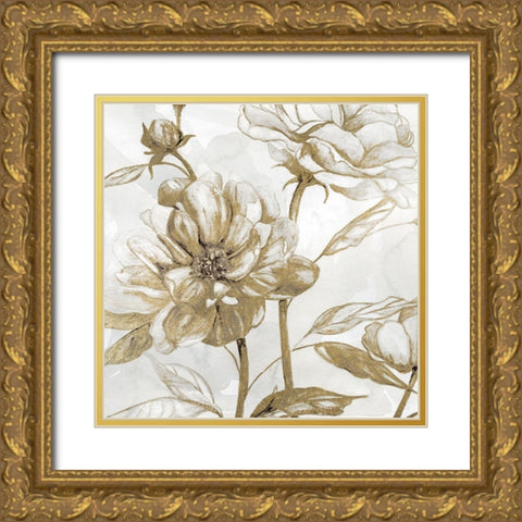 Peony Glitz I Gold Ornate Wood Framed Art Print with Double Matting by Robinson, Carol