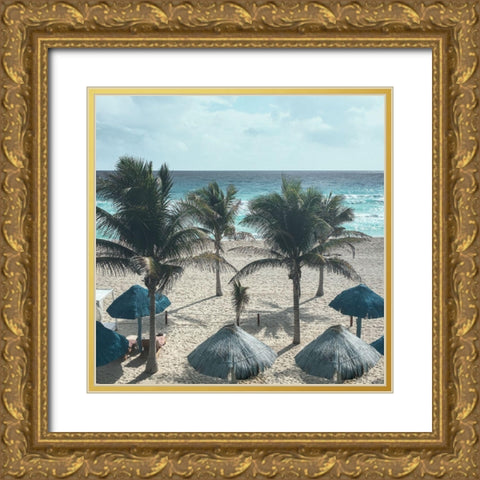 Beach Umbrellas Gold Ornate Wood Framed Art Print with Double Matting by Jill, Susan