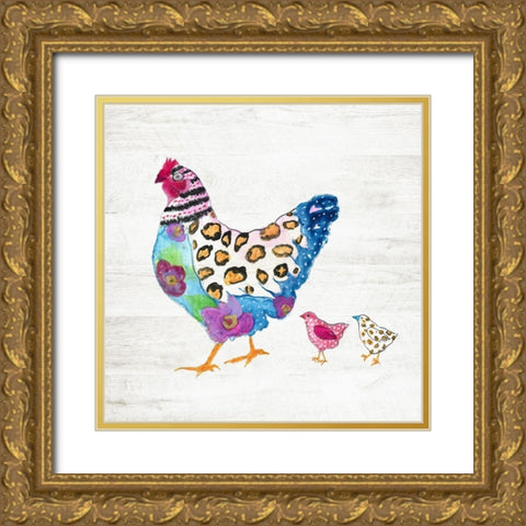 Funky Chicken Gold Ornate Wood Framed Art Print with Double Matting by Tava Studios