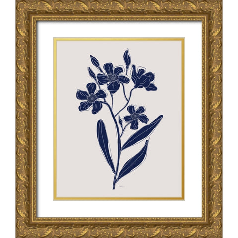 Indigo Botanical Study II Gold Ornate Wood Framed Art Print with Double Matting by Carpentieri, Natalie