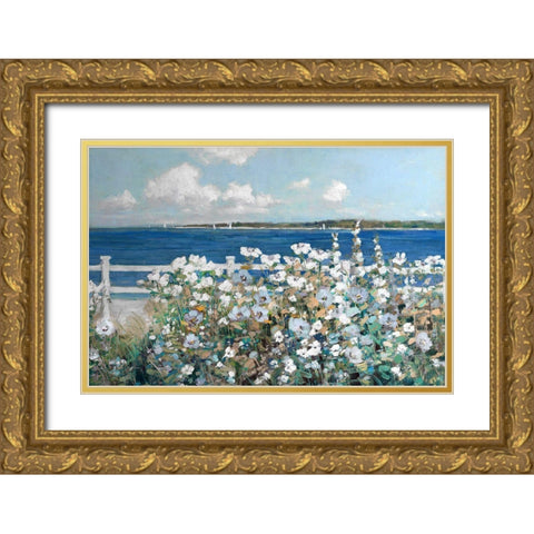Bayside Garden Gold Ornate Wood Framed Art Print with Double Matting by Swatland, Sally