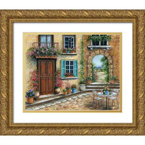Tuscan Courtyard Gold Ornate Wood Framed Art Print with Double Matting by Dunlap, Marilyn