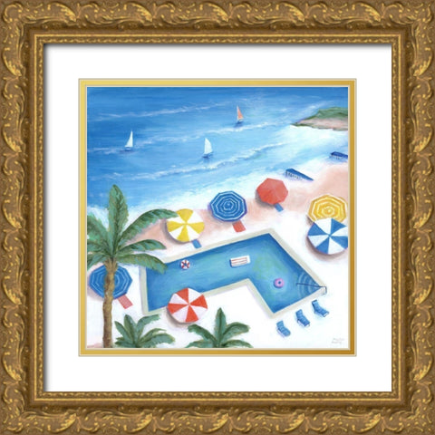 Miami South Beach Pool Gold Ornate Wood Framed Art Print with Double Matting by Dunlap, Marilyn