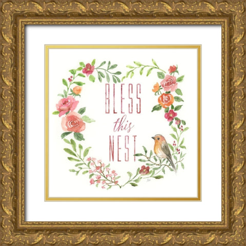 Bless This Nest Gold Ornate Wood Framed Art Print with Double Matting by Nan