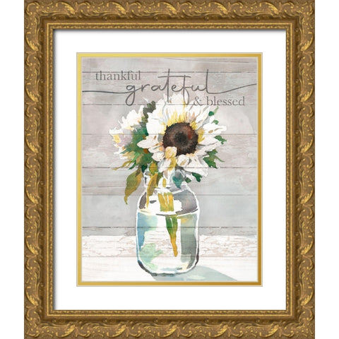 Thankful-Grateful-Blessed Gold Ornate Wood Framed Art Print with Double Matting by Troise Heidel, Theresa