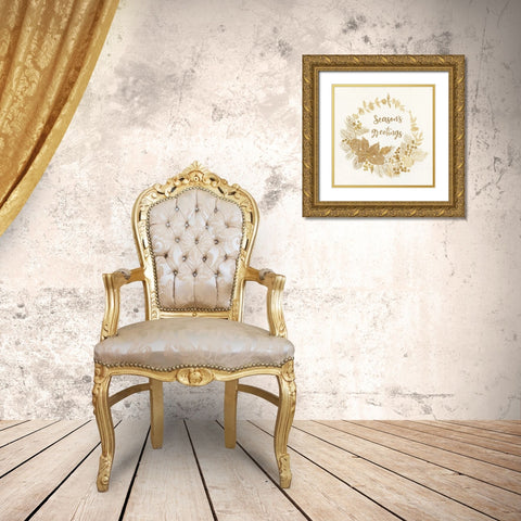 Seasons Greetings Gold Ornate Wood Framed Art Print with Double Matting by Tava Studios