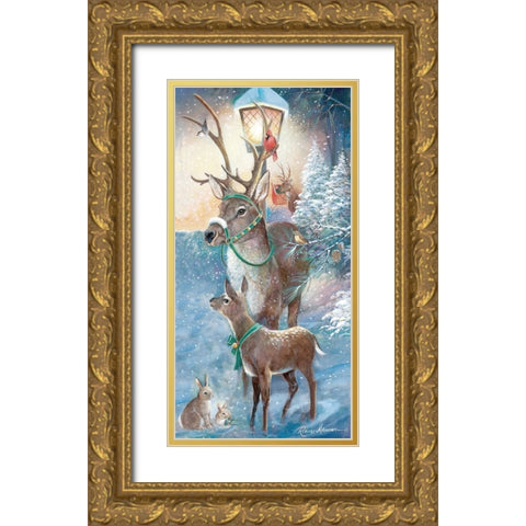 Reindeer and Friends Gold Ornate Wood Framed Art Print with Double Matting by Manning, Ruane