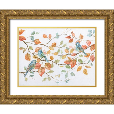 Bird Trio Gold Ornate Wood Framed Art Print with Double Matting by Nan