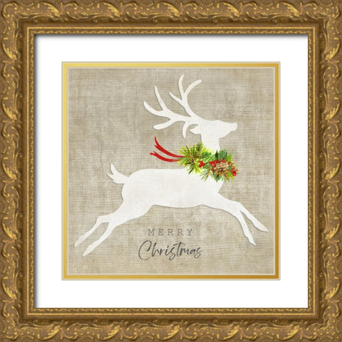 Flying Reindeer I Gold Ornate Wood Framed Art Print with Double Matting by Tava Studios